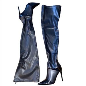Faux Leather Thigh High Stiletto Boots